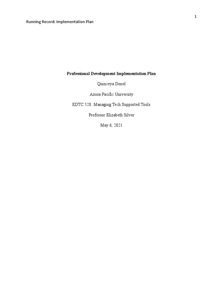 Professional Development Implementation Plan PDF Teachers Learning