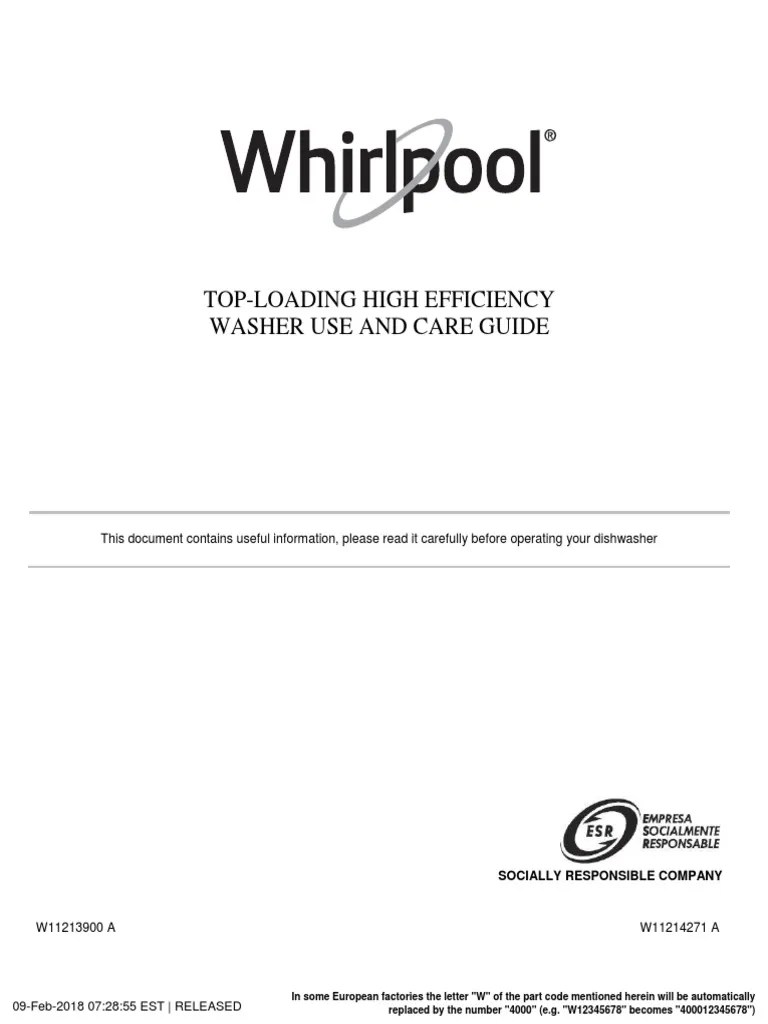 TopLoading High Efficiency Washer Use and Care Guide PDF Washing Machine Water Heating