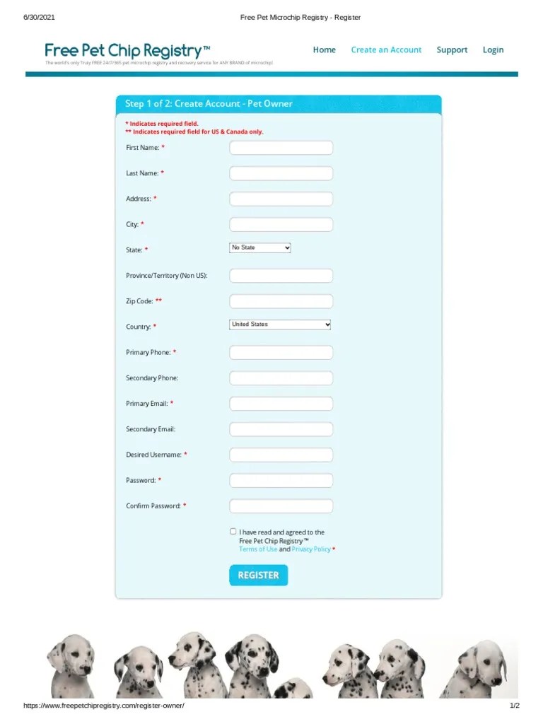 Free Pet Microchip Registry Register PDF