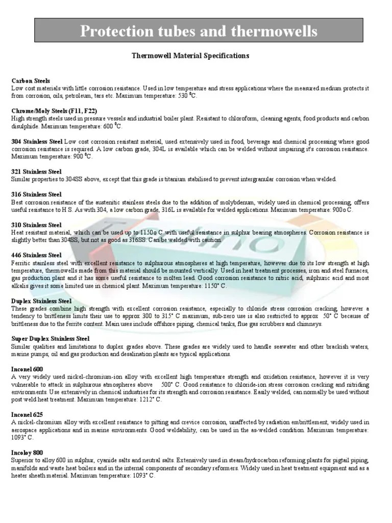 Thermowell Material Selection PDF Stainless Steel Corrosion