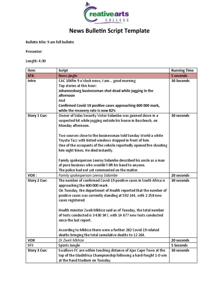 News Bulletin Script Template PDF
