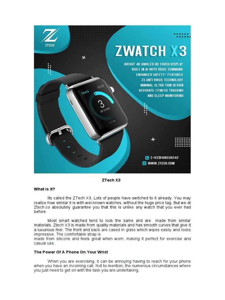 ZTech X3 Product Description PDF Smartwatch Smartphone