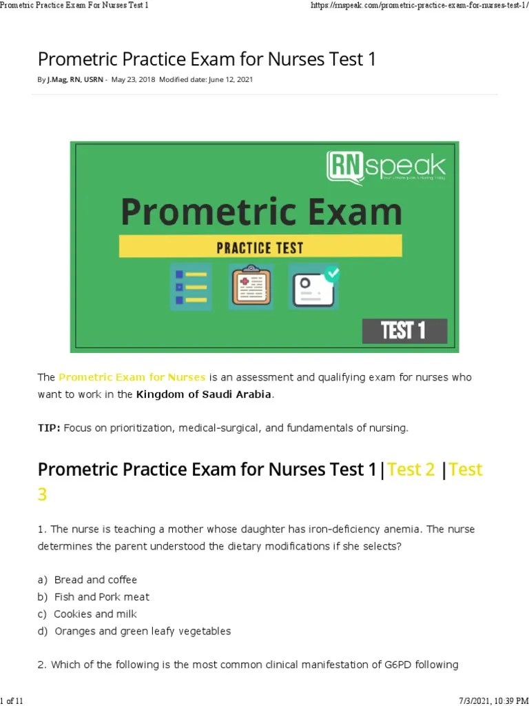 Prometric Practice Exam For Nurses Test 1 PDF Injection (Medicine