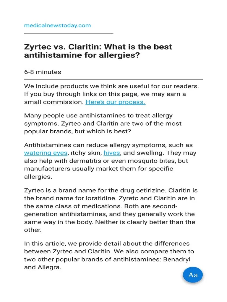 Comparing the Effectiveness and Side Effects of Zyrtec and Claritin for