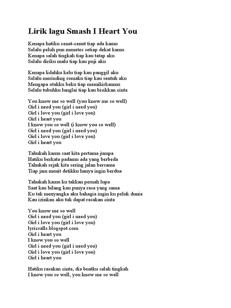 Lirik Lagu Smash I Heart You | PDF