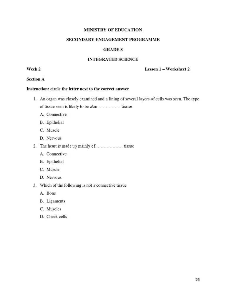 Grade 8 Integrated Science Week 2 Lesson 1 Worksheet 2 and Answer Sheet