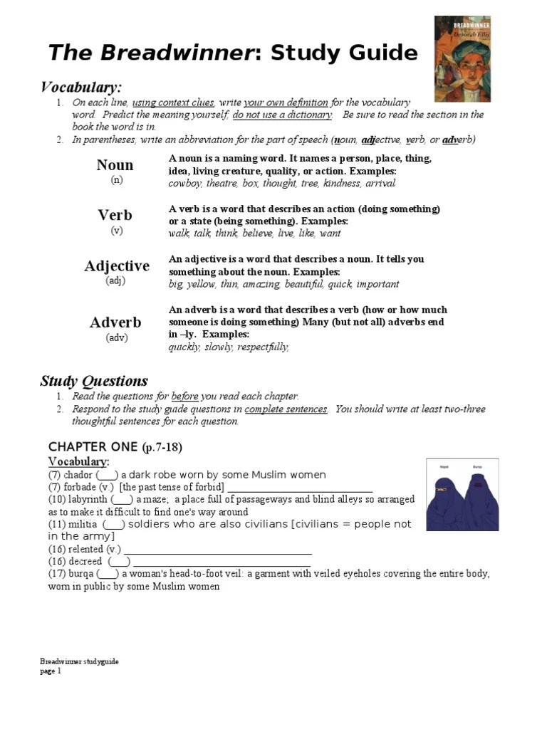 Study Guide For "The Breadwinner" Adverb Noun