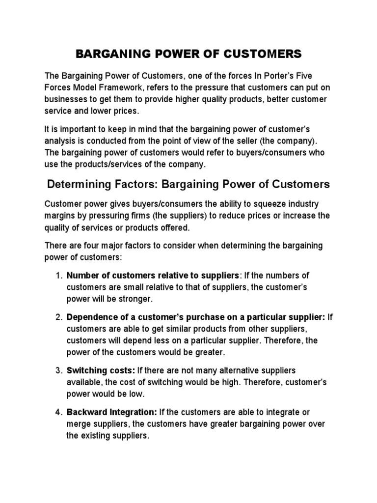 Barganing Power of Customers PDF Bargaining Customer