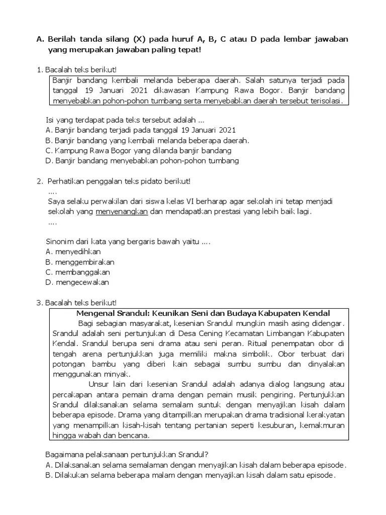 Soal Us Bahasa Indonesia 2021 | PDF