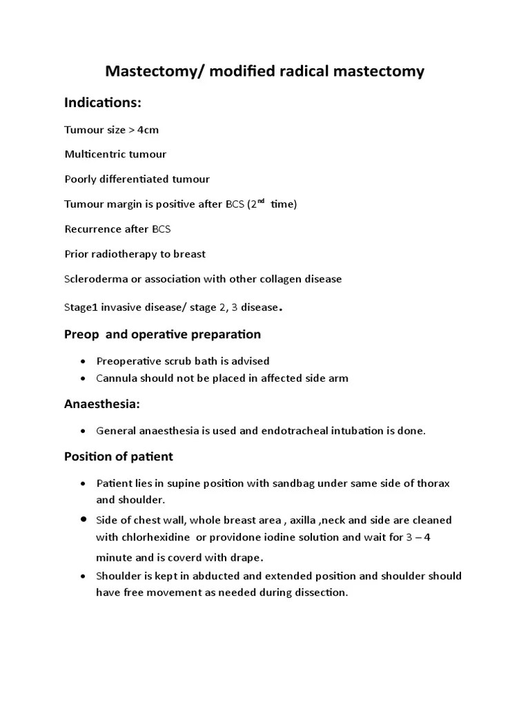 Mastectomy/ Modified Radical Mastectomy Indications PDF
