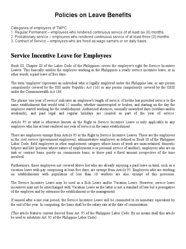 Policies on Leave Benefits Sick Leave Parental Leave
