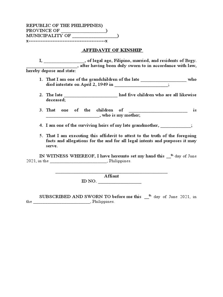 Affidavit of Kinship SAMPLE PDF