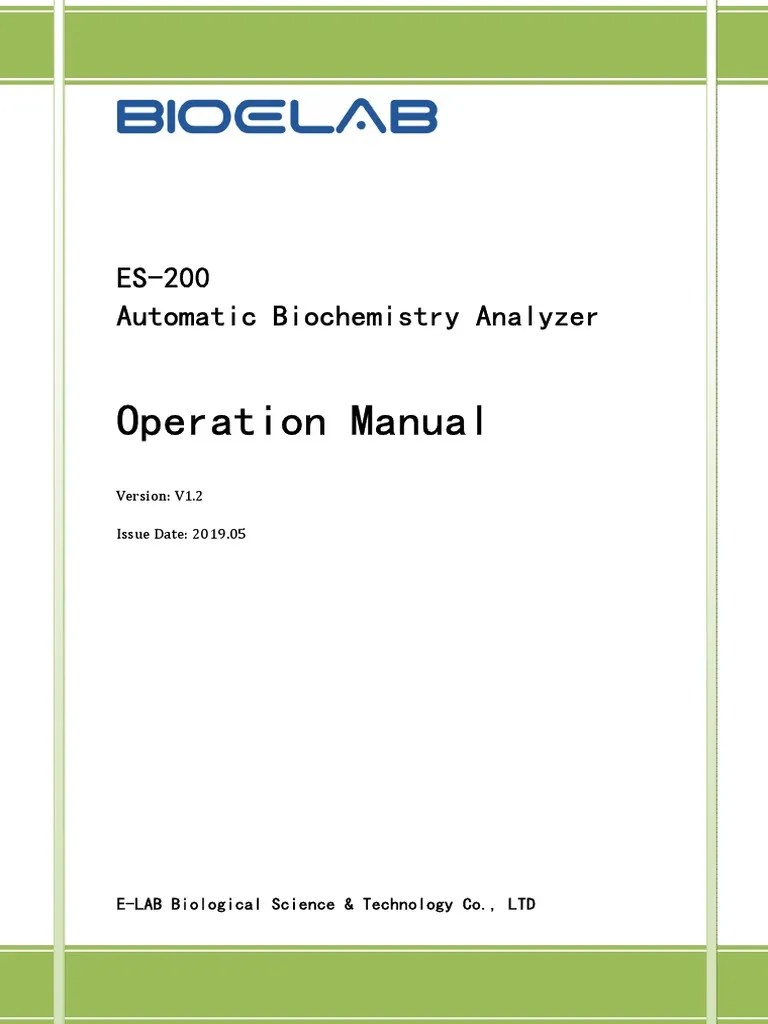 Operation and Maintenance Manual for the ES-200 Automatic Biochemistry