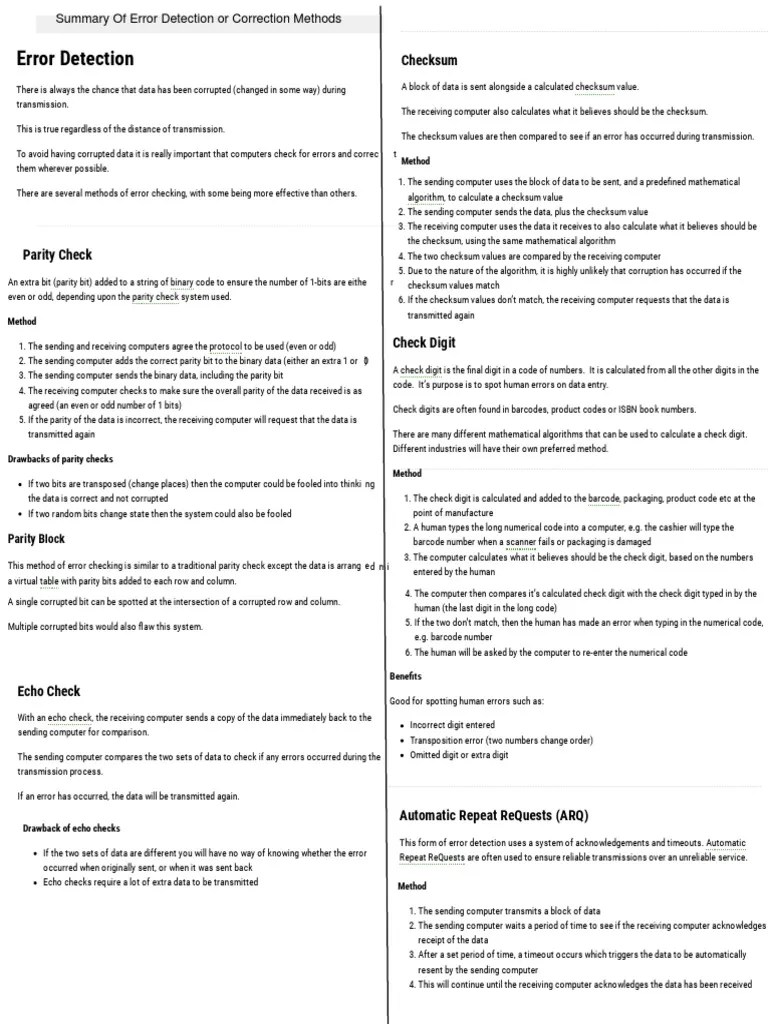 Error Detection Checksum PDF Error Detection And Correction