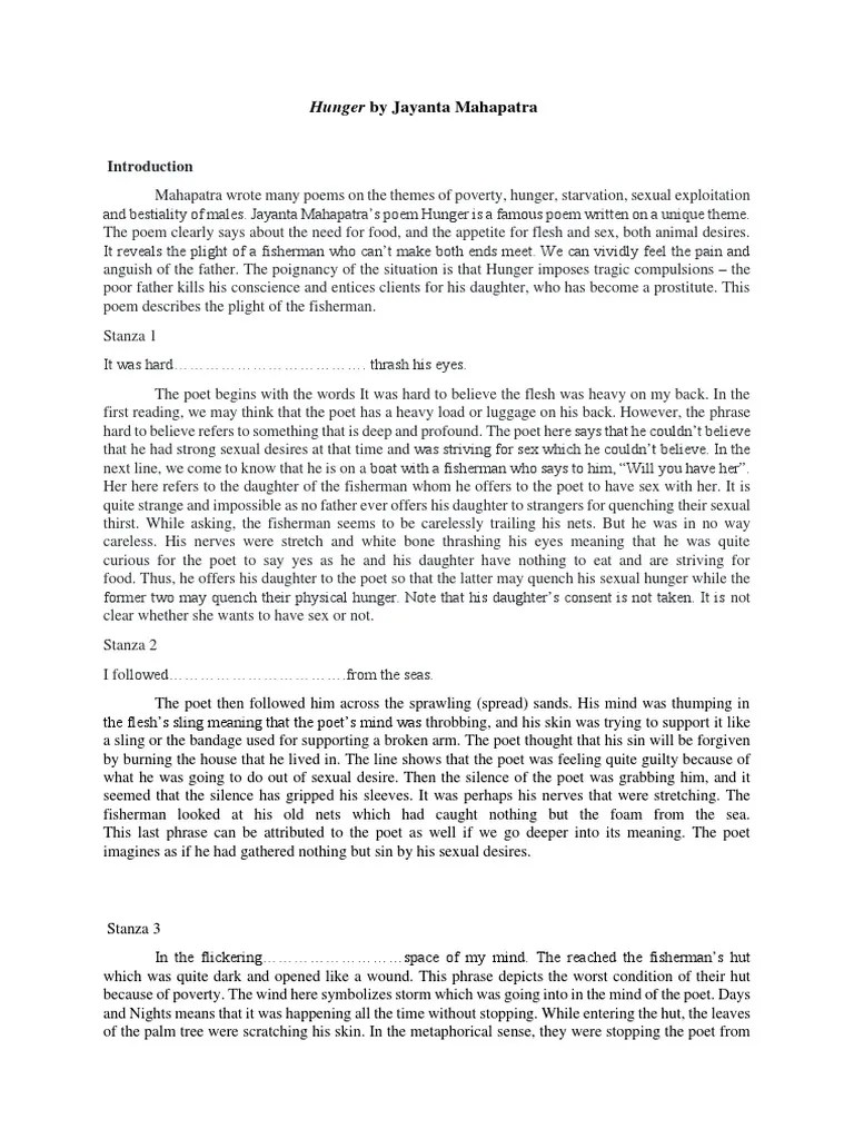 Hunger by Jayanta Mahapatra PDF Poetry