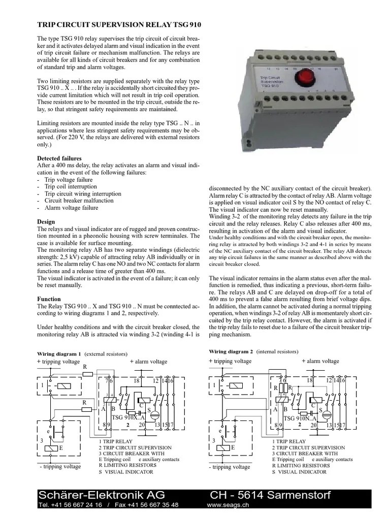 Trip Circuit Supervision Relay TSG 910 PDF Relay Resistor