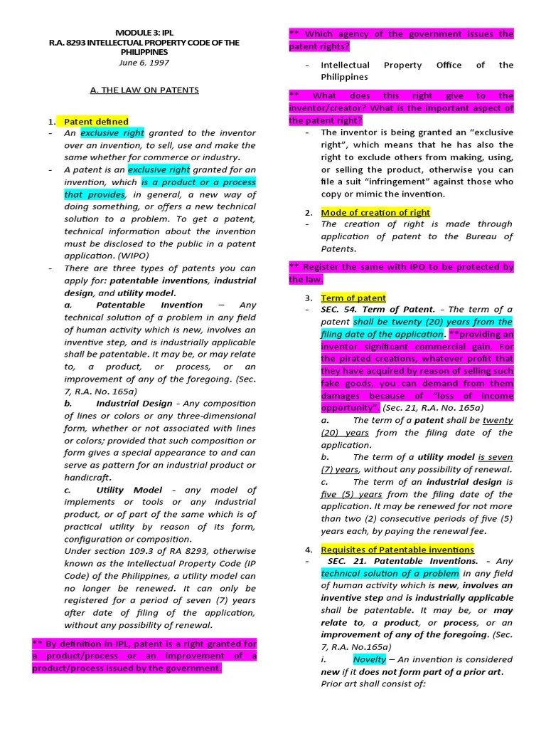 Module 3 Ipl R.A. 8293 Intellectual Property Code of The Philippines