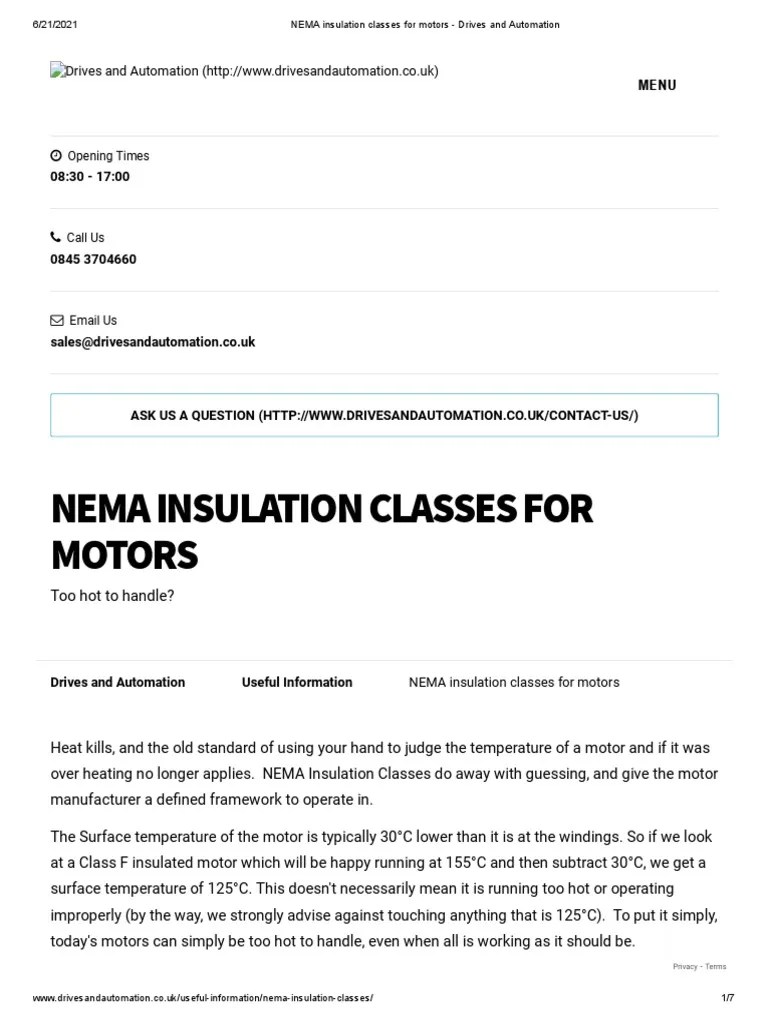 NEMA Insulation Classes For Motors Drives and Automation PDF Thermal Insulation Electric