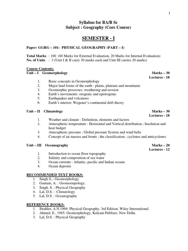 Geography BA syllabus nd books Geomorphology Geography