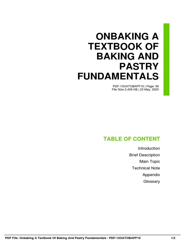 Onbaking A Textbook of Baking and Pastry Fundamentals PDF