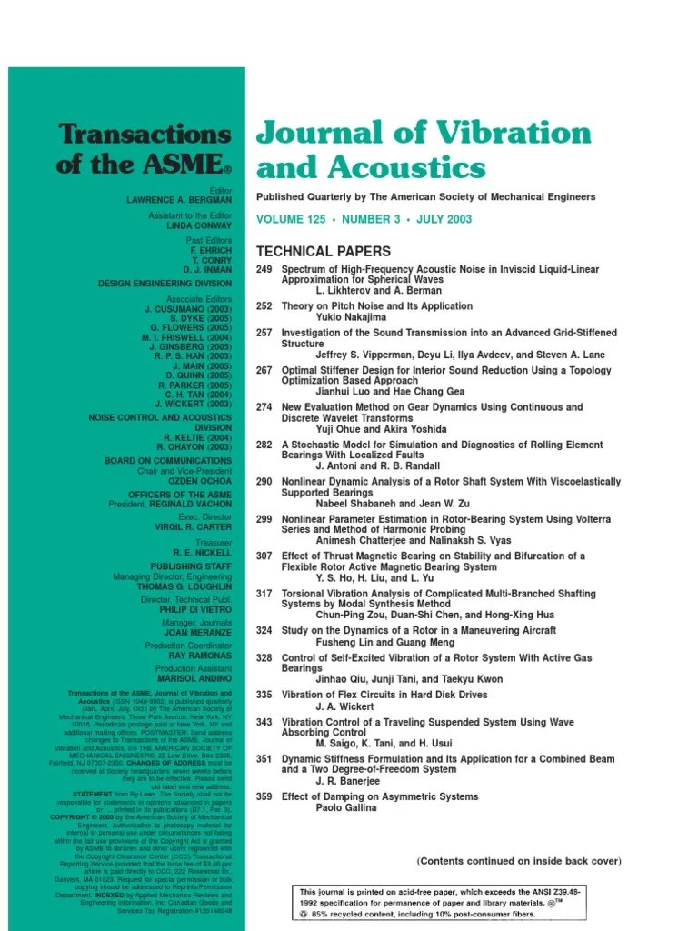 Asme Journal of Vibration and Acoustics July 2003 PDF Spectral