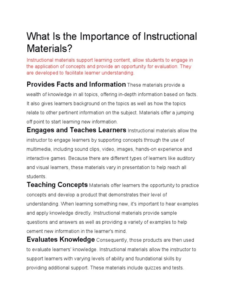 What Is The Importance of Instructional Materials? Provides Facts and