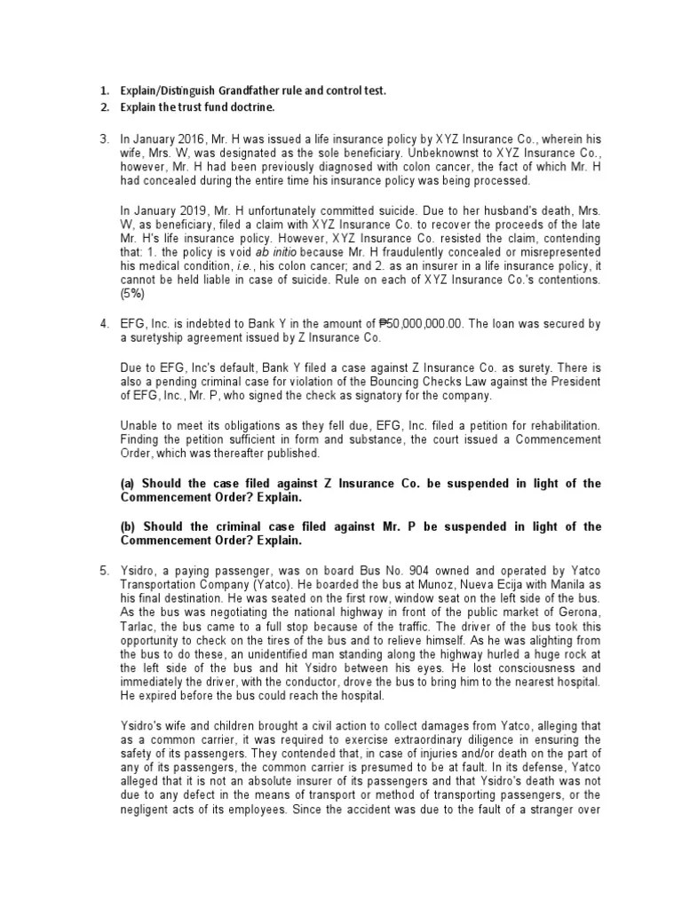 Explain/Distinguish Grandfather Rule and Control Test. 2. Explain The