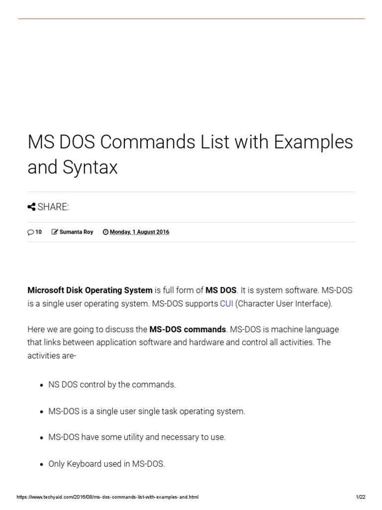 MS DOS Commands List With Examples and Syntax Share Download Free