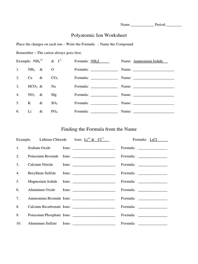 Polyatomic Ion Worksheet | PDF