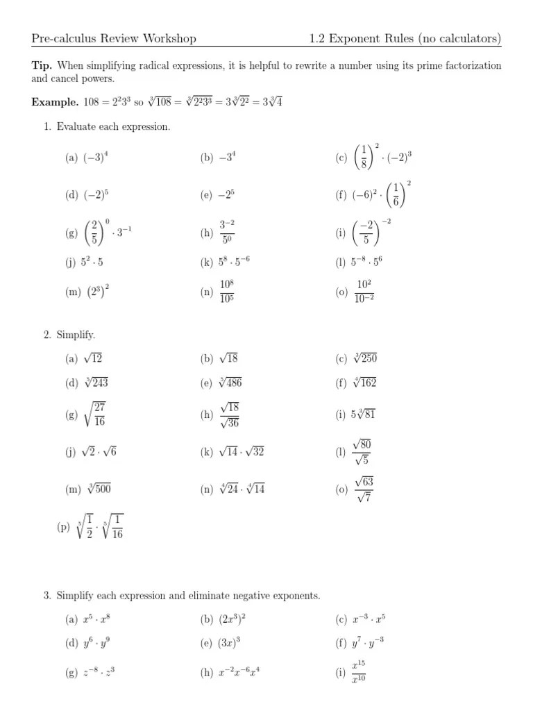 Exponents and Radicals PDF Algebra Teaching Mathematics