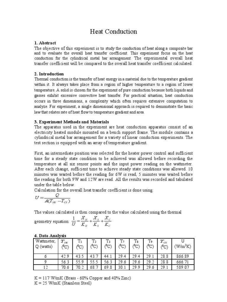 Heat Conduction Lab Report Thermal Conduction Heat Transfer
