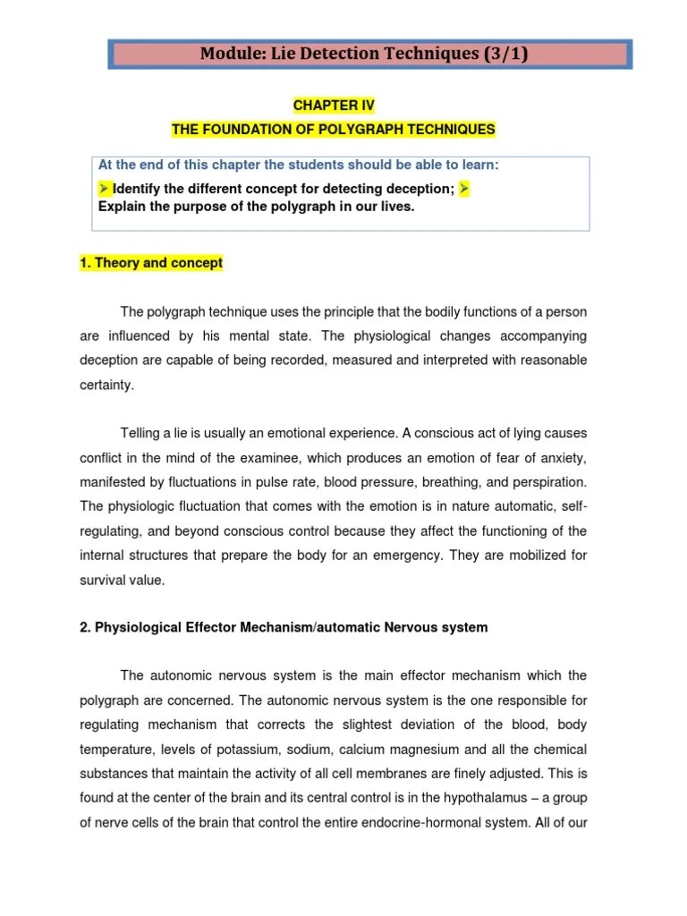 Chapter IV The Foundation of Polygraph Techniques PDF Autonomic