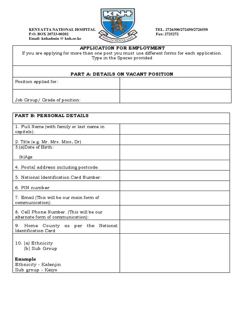 KNH Applicational FormRev PDF Government Justice