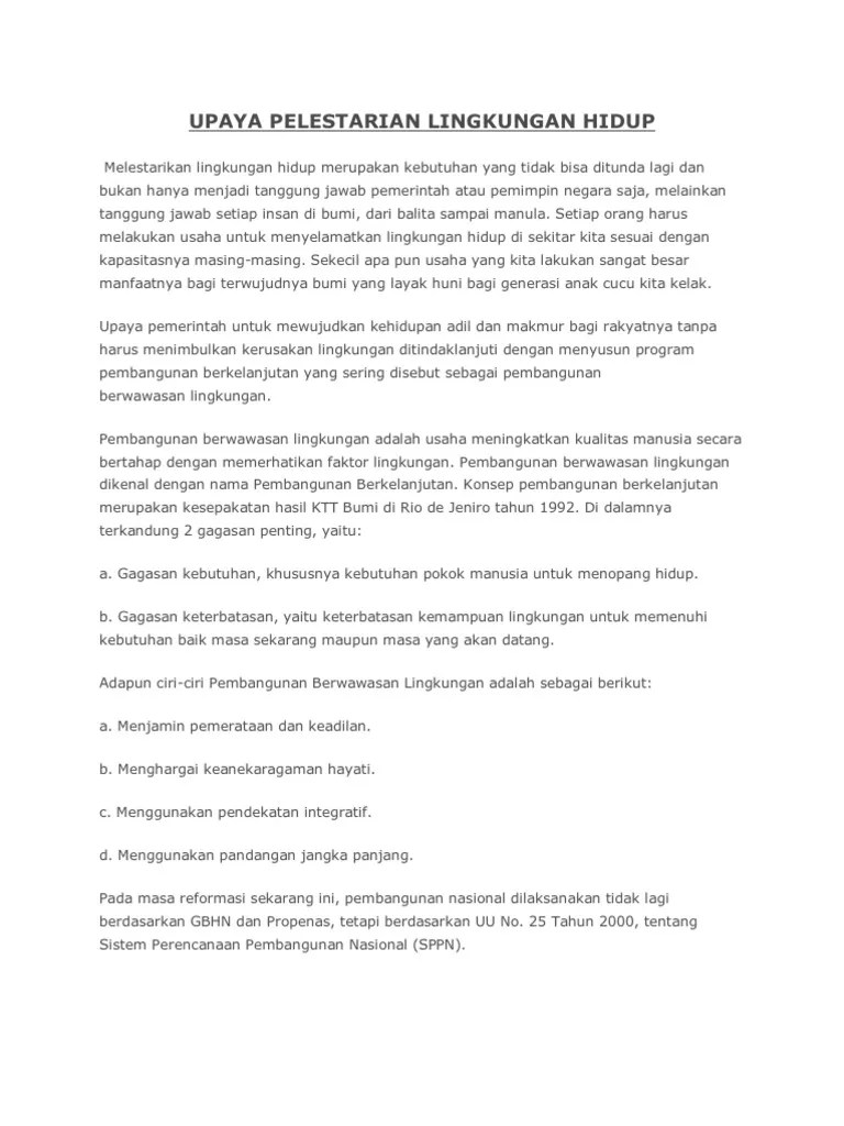 Artikel Upaya Pelestarian Lingkungan Hidup | PDF