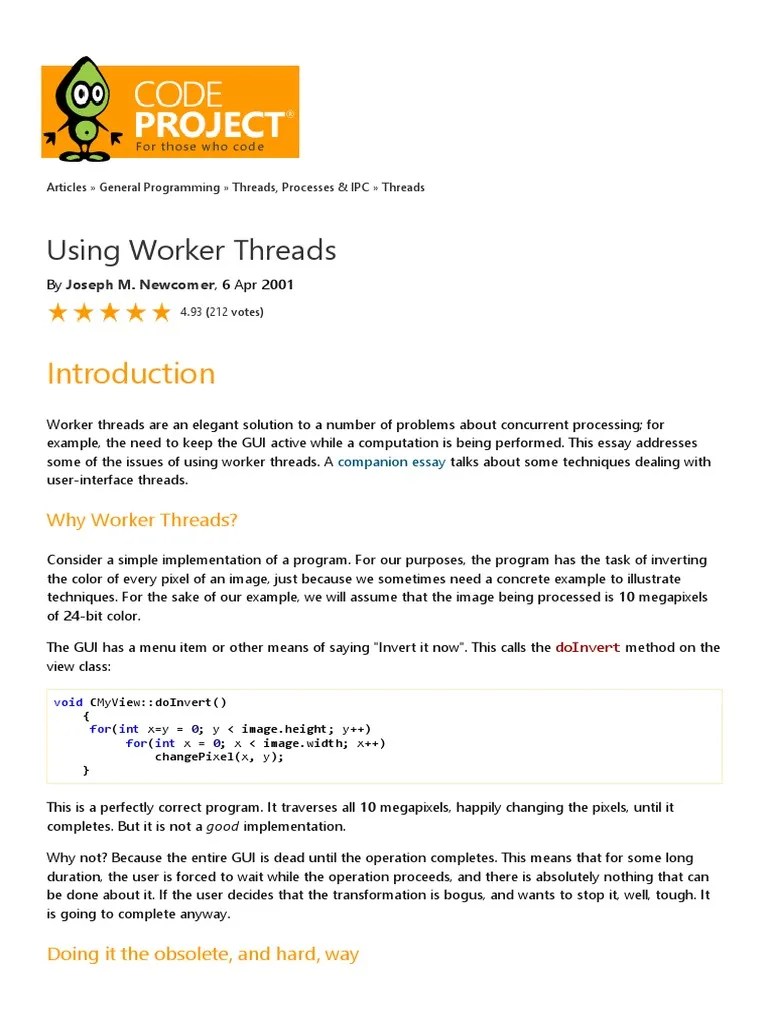 Simple Examples Using Worker Threads in C++ (By Joseph M