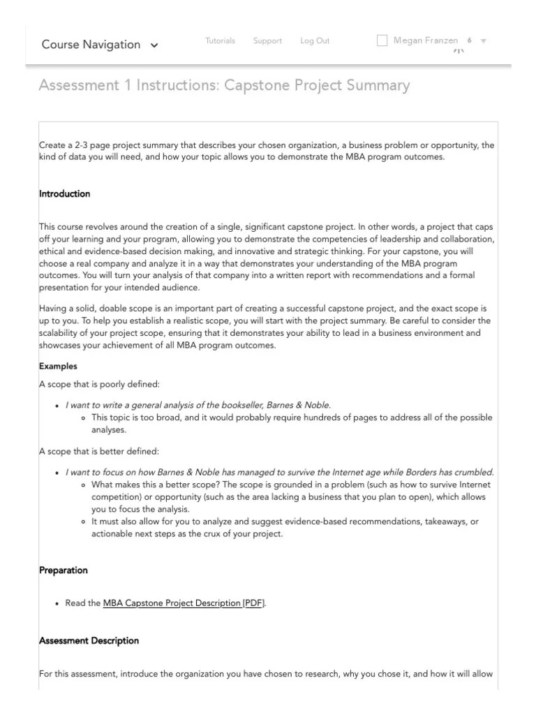 Assessment 1 Instructions Capstone Project Summary .. PDF Apa