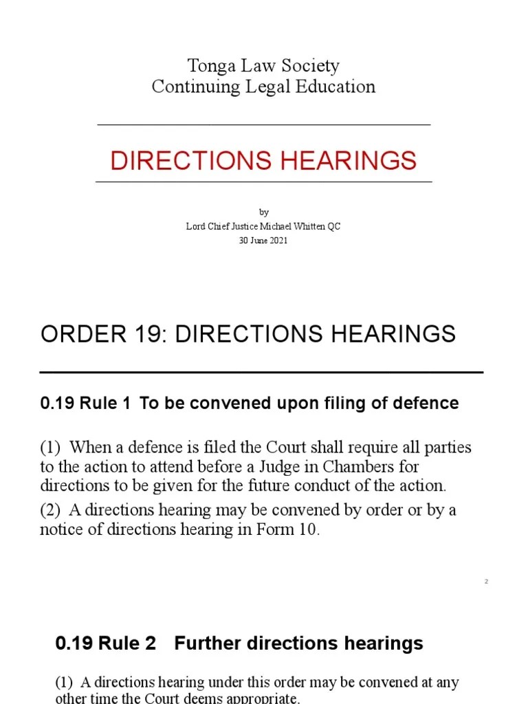 Providing Guidance on Directions Hearings Considerations and Best