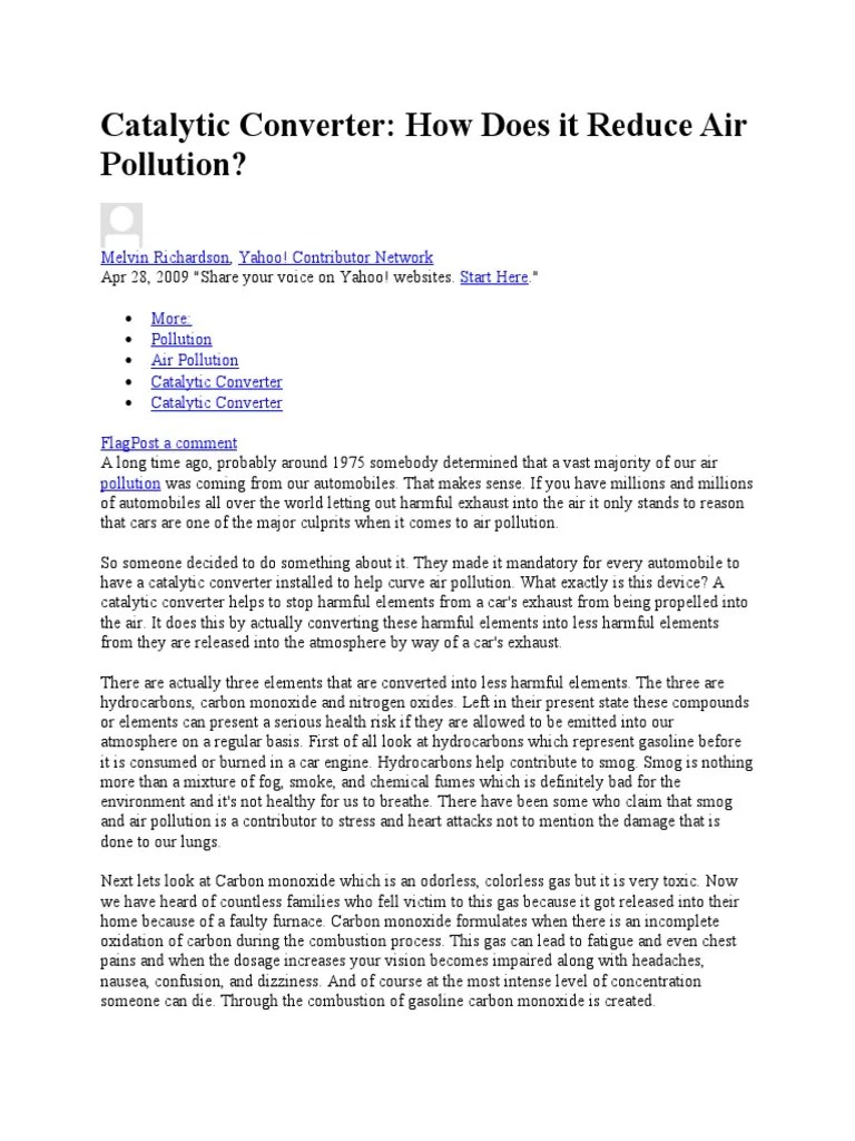 Catalytic Converter How Does It Reduce Air Pollution? PDF Exhaust