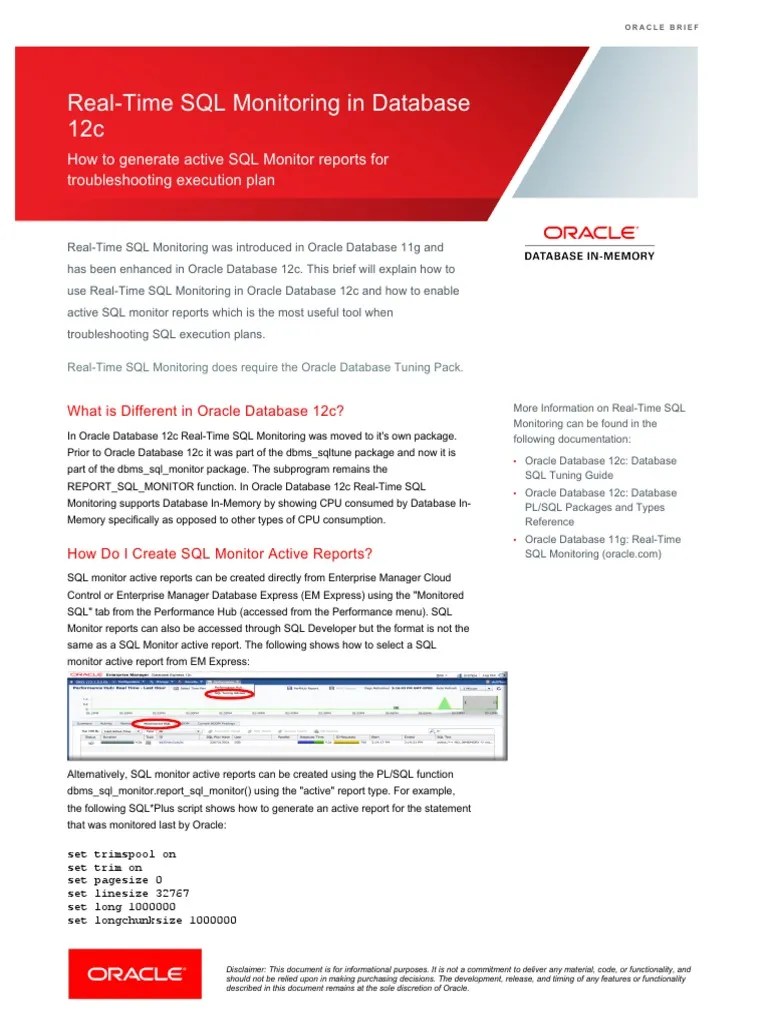 RealTime SQL Monitoring in Database 12c How To Generate Active SQL Monitor Reports For