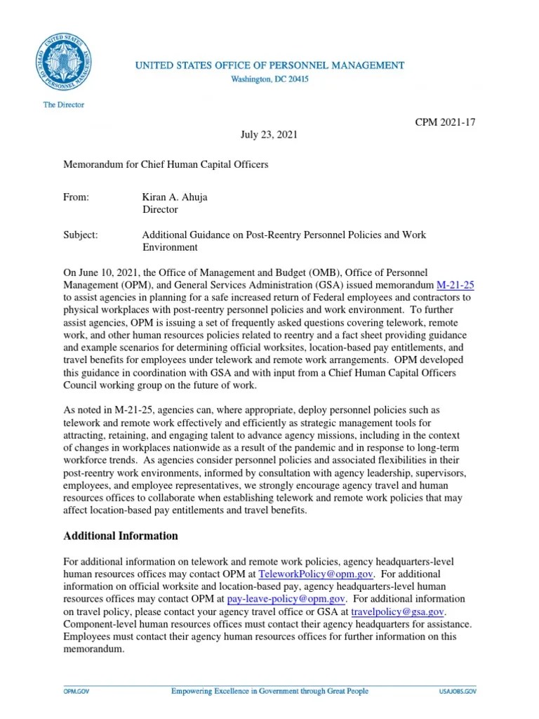 Opm Furlough Guidance 2025 Guidelines Opm OPM Guidance On PostReentry Telework Policies PDF