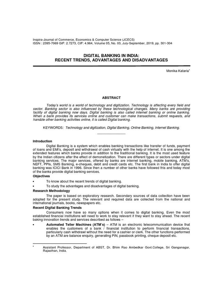 Digital Banking in India Recent Trends, Advantages and Disadvantages