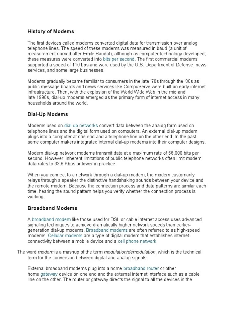 History of Modems Bits Per Second PDF Modem Broadband