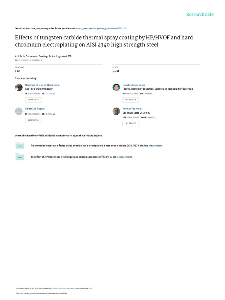 Effects of Tungsten Carbide Thermal Spray Coating PDF Strength Of