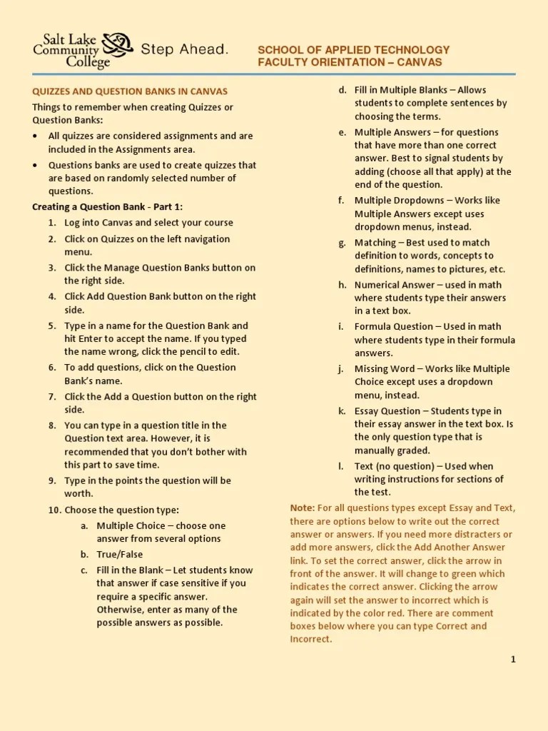 Canvas Quizzes Question Multiple Choice