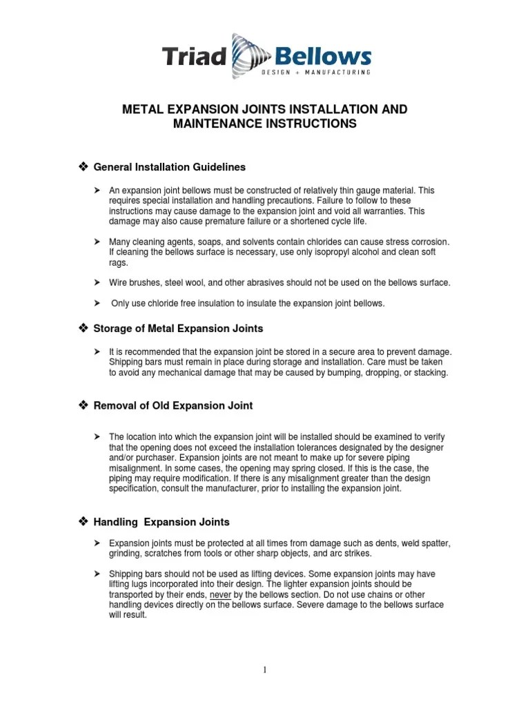 Expansion Joint Installation Instructions 2017 PDF Industrial