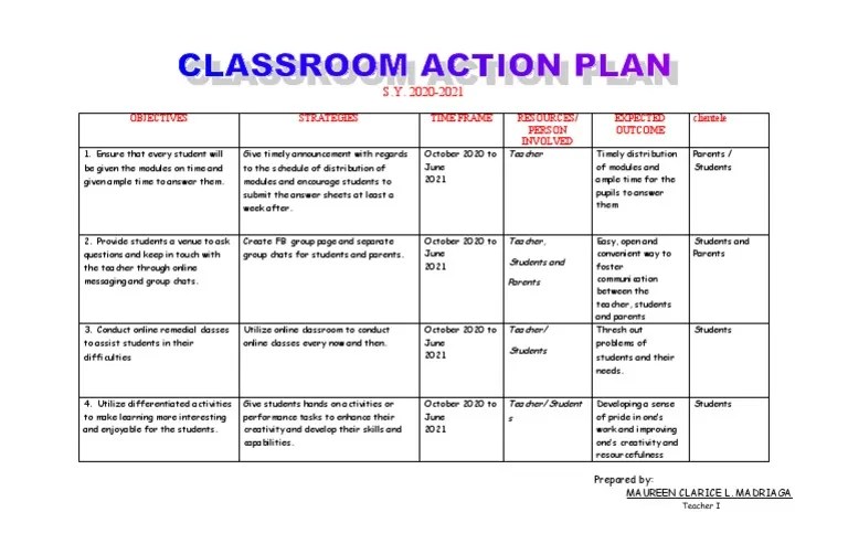 Classroom Action Plan PDF Educational Technology Teachers