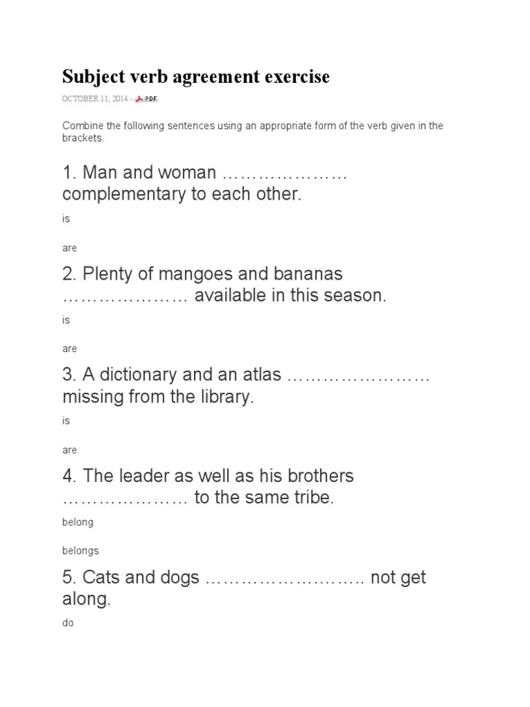 Exercise 4 - Subject Verb Agreement Exercise | PDF | Language Families