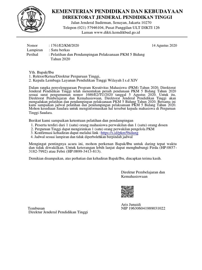 Surat Pelatihan Dan Pendampingan PKM 5 Bidang 2020 1 | PDF