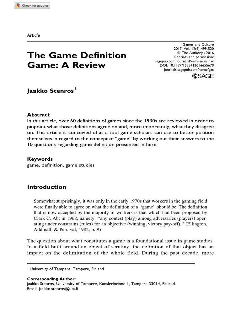 The Game Definition Game PDF Game Theory Reality