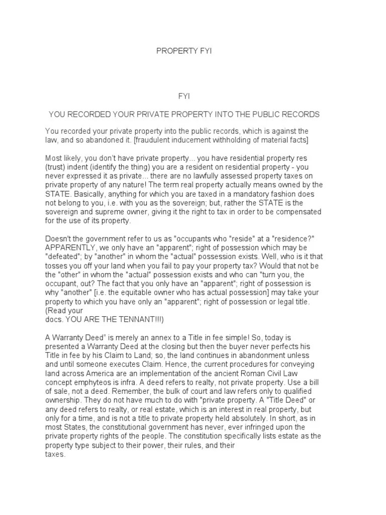 PROPERTY FYI Land Patents and Allodial Title PDF Patent Claim Natural Resources Law